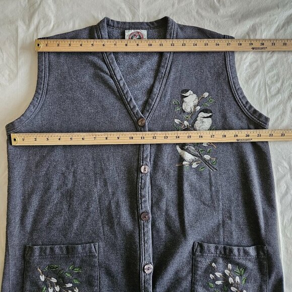 Northern Woods Clothing Co. Vest Womens M Gray V Neck Buttons Fleece Print VTG - Picture 4 of 10